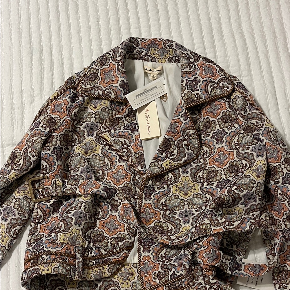 For Love and Lemons Floral Paisley Cropped Jacket in Cream, Brown & Rust